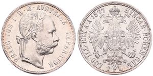 Austria, Empire, Franz Joseph I, 1 Florin Silver 1877, Laureate head right, KM 2222, UNC