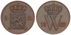 Netherlands, Kingdom, William III, 1 Cent Copper 1862, Crowned arms, KM 100, A.UNC