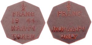 Great Britain, Kingdom, British Armed Forces - NAAFI, 1/2 Franc Bakelite 1944, Military Token, UNC