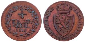 German States, Nassau, United Duchies, 1/4 Kreuzer Copper 1818, Crowned arms, KM 35a, XF