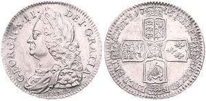 Great Britain, Kingdom, George II, 1/2 Crown Silver 1745, Laureate bust left - LIMA below / Crowned shields in cruciform, KM 584.3, SCARCE, XF/AU
