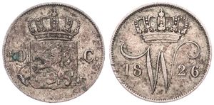 Netherlands, Kingdom, William I, 10 Cents Silver 1826, Crowned arms, KM 53, A.VF