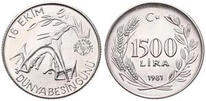 Turkey, Republic, 1500 Lira Silver 1981, F.A.O. - World Food Day, KM 947, UNC