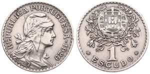Portugal, Republic, 1 Escudo Copper-Nickel 1929, Liberty head right, KM 578, XF