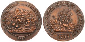 Gibraltar, British Colony, George III, Medal in Bronze 1783, Dutch blockade of Gibraltar and the sinking of the Sailing Ship ' Royal George ', XF