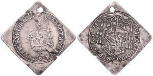 Austrian States, Salzburg, Guidobald, 1/9 Thaler Silver Klippe 1660, St. Rupert within circle, KM 180, VF, RARE ! (holed)