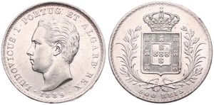 Portugal, Kingdom, Luiz I, 500 Reis Silver 1889, Head left, KM 509, A.XF