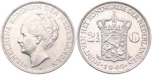 Netherlands, Kingdom, Wilhelmina I, 2-1/2 Gulden Silver 1940, Head left, KM 165, A.UNC