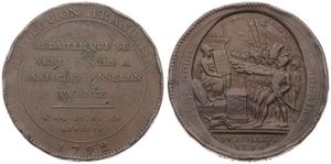 France, First Republic, Token Issues, Monneron Freres de Paris, 5 Sols Bronze 1792, Allegiance scene within oval - Revolution Francaise, KM Tn33?, Fine