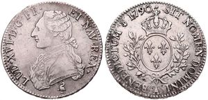 France, Kingdom, Louis XVI, 1 Ecu Silver 1790A, Uniformed bust left, KM 564.1 (Paris), VF