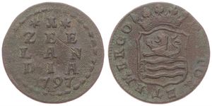 Netherlands, Zeeland Province, 1 Duit Copper 1797/6, Crowned arms of Zeeland, KM 105, SCARCE, A.VF