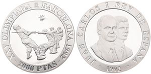 Spain, Kingdom, Juan Carlos I, 2000 Pesetas Silver 1992, Olympics - Tug of War, KM 911, PROOF