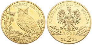Poland, Republic, 2 Zlote Brass 2005, Owl with owlets perched on nest, KM 520, UNC
