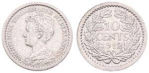 Netherlands, Kingdom, Wilhelmina I, 10 Cents Silver 1912, Crowned bust left, KM 145, XF