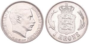 Denmark, Kingdom, Christian X, 1 Krone Silver 1915, Head right, KM 819, XF/AU