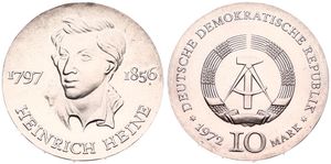 Germany, Democratic Republic, 10 Mark Silver 1972, 175th Anniversary of the Birth of Heinrich Heine, KM 39, UNC