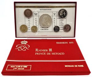 Monaco, Principality, Rainier III, Official Annual Mint Set 1975 (7) in original packaging, KM SS2, SCARCE, UNC