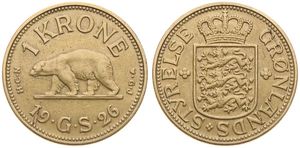 Greenland, Danish Colony, 1 Krone Aluminum-Bronze 1926, Polar bear walking left, KM 8, VF+