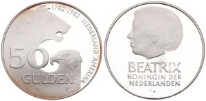 Netherlands, Kingdom, Beatrix, 50 Gulden Silver ND (1982), Dutch-American Friendship, KM 207, PROOF