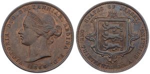 Jersey, British Dependency, Victoria, 1/13 Shilling Bronze 1866, Crowned head left, KM 5, A.XF