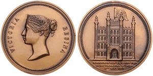 Great Britain, Kingdom, Victoria, Medal in Bronze 1837 (Restrike), Her Majesty's visit to the Corporation of London, Queen's head left / London Corporation building, UNC