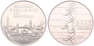 Finland, Republic, 10 Markkaa Silver 1971 S-H, 10th European Athletic Championships, KM 52, UNC