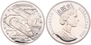 Gibraltar, British Colony, Elizabeth II, 2.8 Ecus Copper-Nickel 1993, Eurotunnel - Train exiting tunnel, KM 478, B.UNC