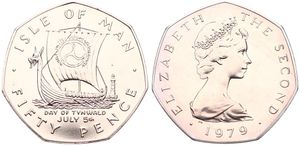 Isle of Man, British Dependency, Elizabeth II, 50 Pence Copper-Nickel 1979, Day of Tynwald - Sailing Viking Ship, KM 51, UNC 