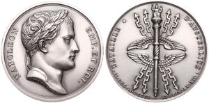 France, Republic, Medal in Silver 1969 (Restrike) by Andrieu, Commemorating the Battle of Austerlitz, Laureate head of Napoleon right / Scepter and stylized arrows, UNC
