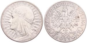 Poland, Republic, 10 Zlotych Silver 1933, Radiant head of Queen Jadwiga left, KM 22, VF