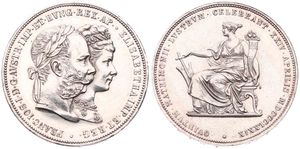 Austria, Empire, Franz Joseph I, 2 Florin Silver 1879, Silver Wedding Anniversary, Conjoined heads right, KM X M5, A.UNC (slightly cleaned)