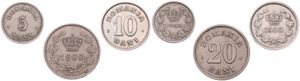 Romania, Kingdom, Carol I, 5, 10 & 20 Bani Copper-Nickel 1900, Crown above date within wreath, KM 28/30, VF/XF