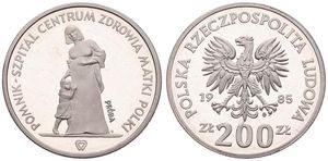 Poland, Probas Coins : 200 Zlotych Nickel Plated Iron 1985, Hospital Center, KM Pr 515, PROOF