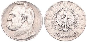 Poland, Republic, 5 Zlotych Silver 1936, Head of Jozef Pilsudski left, KM 28, VF