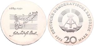 Germany, Democratic Republic, 20 Mark Silver 1975, 225th Anniversary of the Death of Johann Sebastian Bach, KM 59, UNC