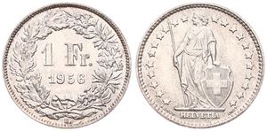 Switzerland, Confederation, 1 Franc Silver 1956, Standing Helvetia, KM 24, UNC