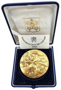 Vatican City, City State, Medal in Gold Plated Brass 2003 by Bodini, Hommage for Giotto, Artwork from Giotto / Papal arms within circle, UNC in original box