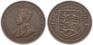 Jersey, British Dependency, George V, 1/24 Shilling Bronze 1926, Crowned bust left, KM 13, XF