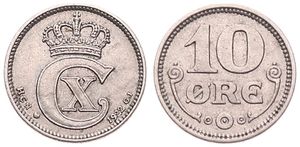 Denmark, Kingdom, Christian X, 10 Ore Copper-Nickel 1922, Crowned Monogram, KM 818.2a, XF