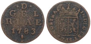 Netherlands, Gelderland Province, 1 Duit Copper 1783, Crowned arms of Gelderland, KM 105, Fine