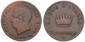 Italian States, Kingdom of Napoleon, Napoleon I, 3 Centesimi Copper 1810M, Head left, KM 2.2 (Milan), Fine