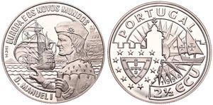 Portugal, Republic, 2-1/2 Ecu Copper-Nickel 1994, Manuel I and Sailing ship, KM X 33, B.UNC