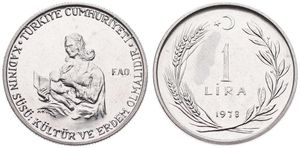 Turkey, Republic, 1 Lira Stainless Steel 1978, F.A.O. - Mother breastfeeding infant, KM 914, UNC