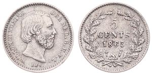 Netherlands, Kingdom, William III, 5 Cents Silver 1863, Bearded head right, KM 91, XF