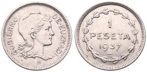 Spain, Civil War, Euzkadi, Viscayan Republic, 1 Peseta Nickel 1937, Liberty head right, KM 1, UNC