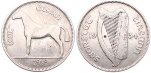 Ireland, Irish Free State, 1/2 Crown Silver 1934, Horse left, KM 8, VF