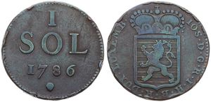 Luxembourg, Grand Duchy, Joseph II, 1 Sol Copper 1786(b), Crowned arms / Value and date, KM 11 Brussels, VG/F