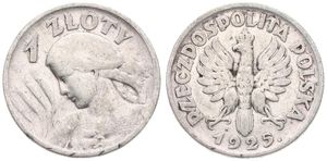 Poland, Republic, 1 Zloty Silver 1925 (London), Woman's bust left, KM 15, A.VF 