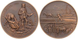 Germany, Federal Republic, Medal in Bronze ND, Geschichte des Bergbaus, Karrenlaufer und Bergschreiber / Transport, UNC
