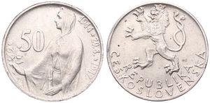 Czechoslovakia, Republic, 50 Korun Silver ND (1947), Slovak Uprising, KM 24, A.UNC